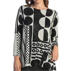 JESS & JANE Black Gray Bepop French Brushed Knit Tunic Top SZ Small Artsy EUC